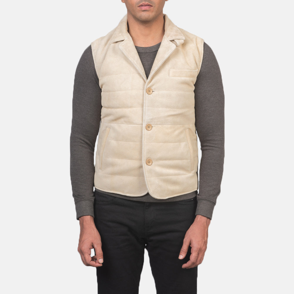 Tony Off-White Suede Vest - men's vest in off-white suede leather, view 6