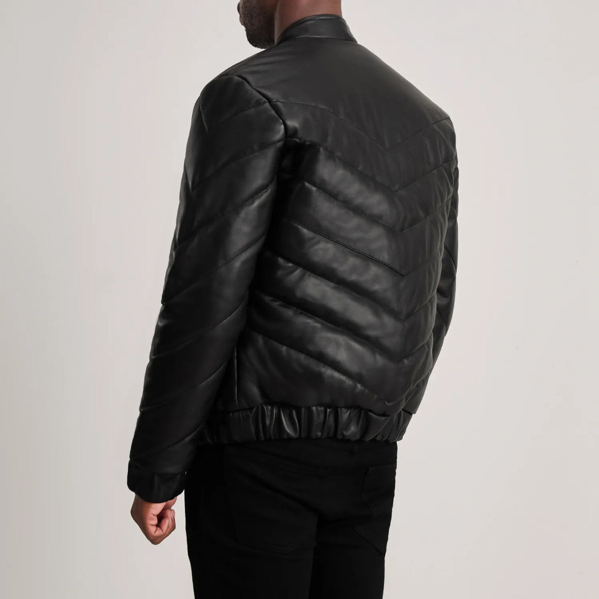 Travis Black Leather Puffer Jacket - men's jacket in black sheepskin leather, view 5