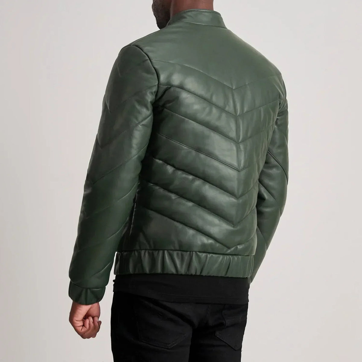 Travis Green Leather Puffer Jacket - men's jacket in green sheepskin leather, view 5