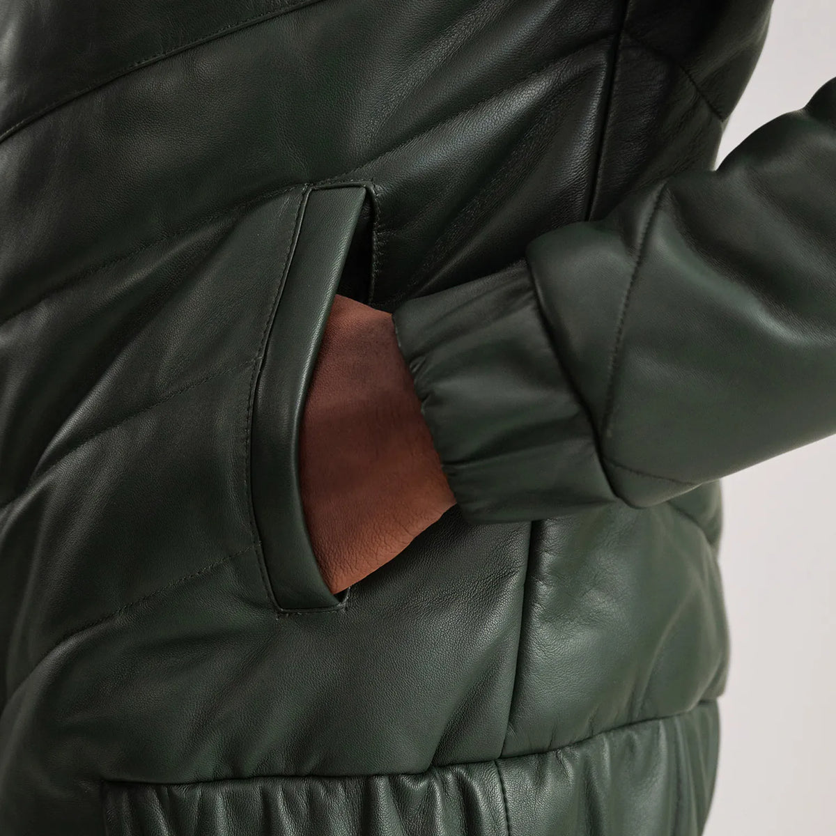 Travis Green Leather Puffer Jacket - men's jacket in green sheepskin leather, view 6