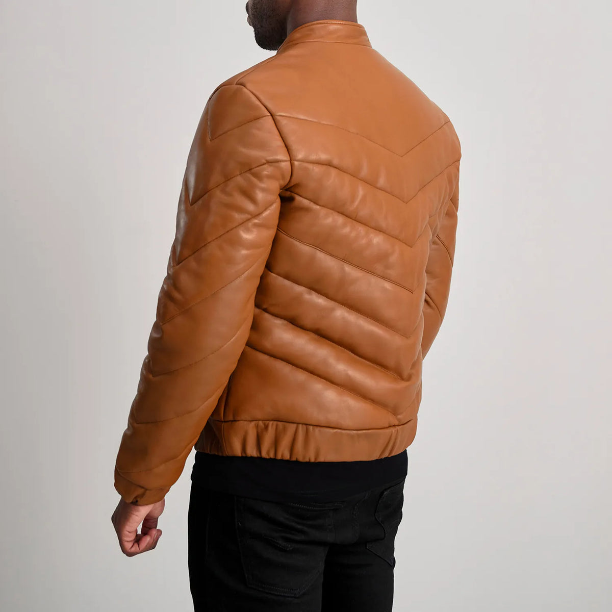 Travis Tan Leather Puffer Jacket - men's jacket in tan sheepskin leather, view 5