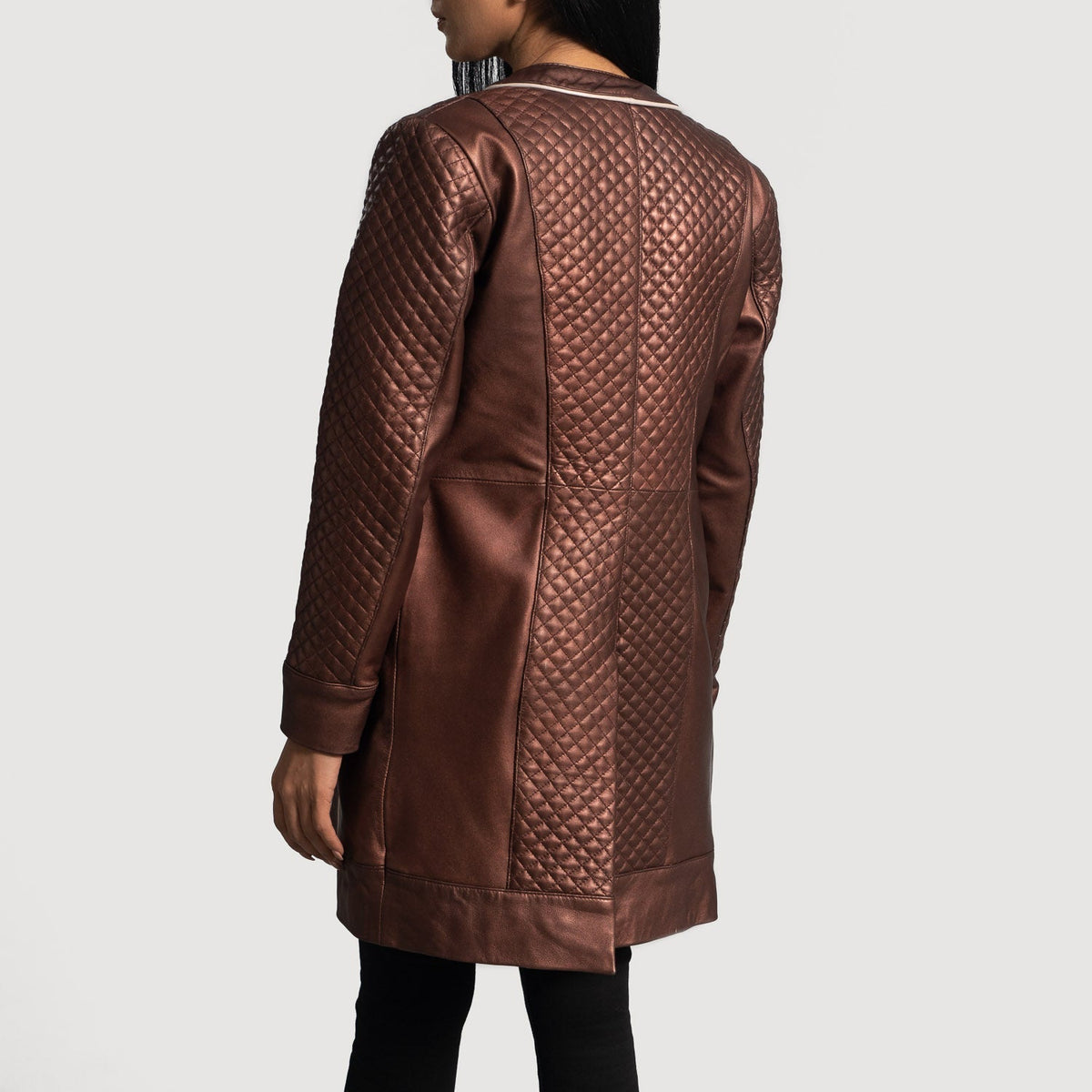 Trudy Lane Quilted Maroon Leather Coat - women's coat in maroon sheepskin leather, view 5