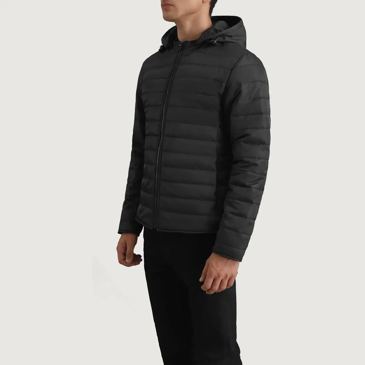 Tyler Black Hooded Puffer Jacket - men's jacket in black nylon-polyester fabric, view 2