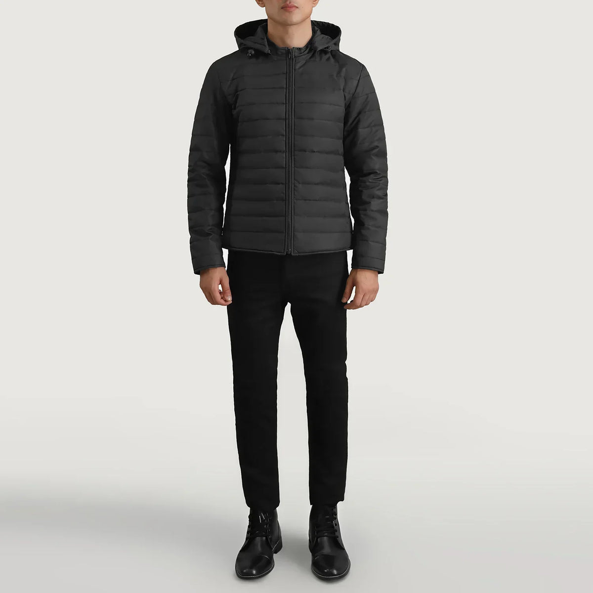 Tyler Black Hooded Puffer Jacket - men's jacket in black nylon-polyester fabric, view 3