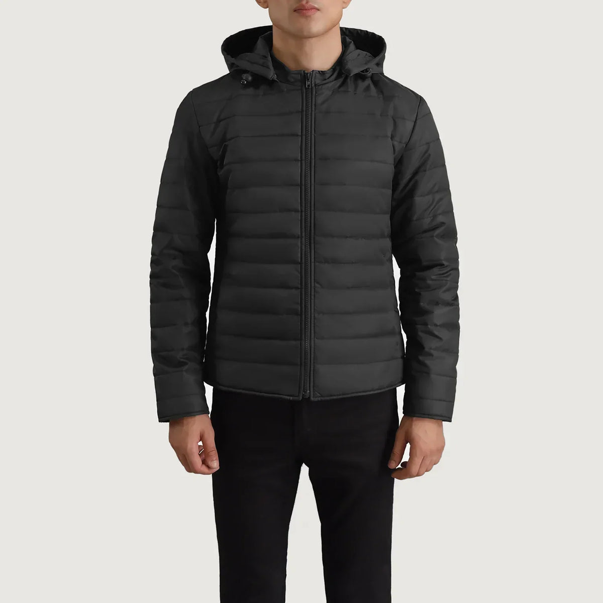 Tyler Black Hooded Puffer Jacket - men's jacket in black nylon-polyester fabric, view 4