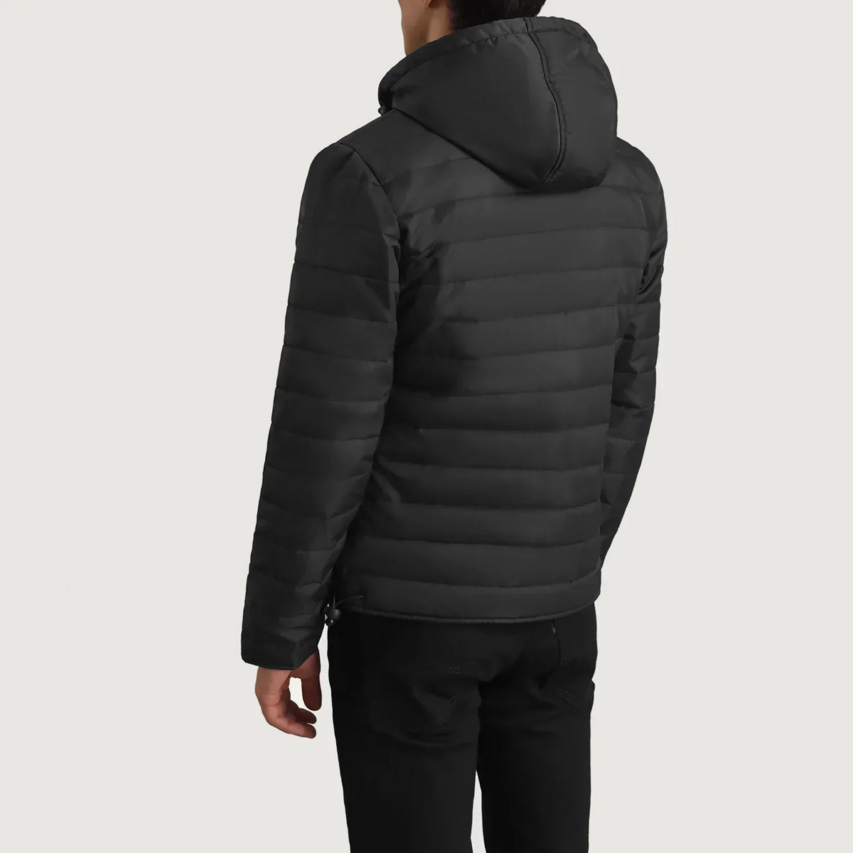 Tyler Black Hooded Puffer Jacket - men's jacket in black nylon-polyester fabric, view 5