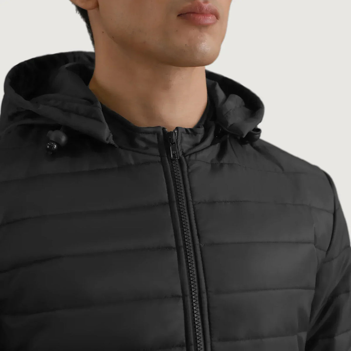 Tyler Black Hooded Puffer Jacket - men's jacket in black nylon-polyester fabric, view 6