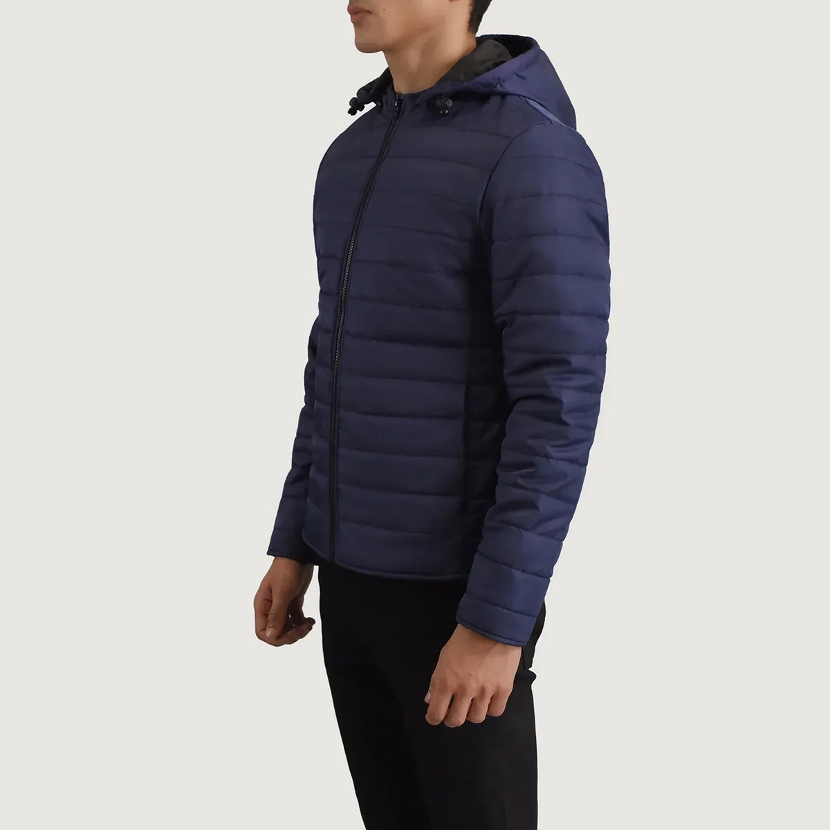 Tyler Blue Hooded Puffer Jacket - men's jacket in blue nylon-polyester fabric, view 2