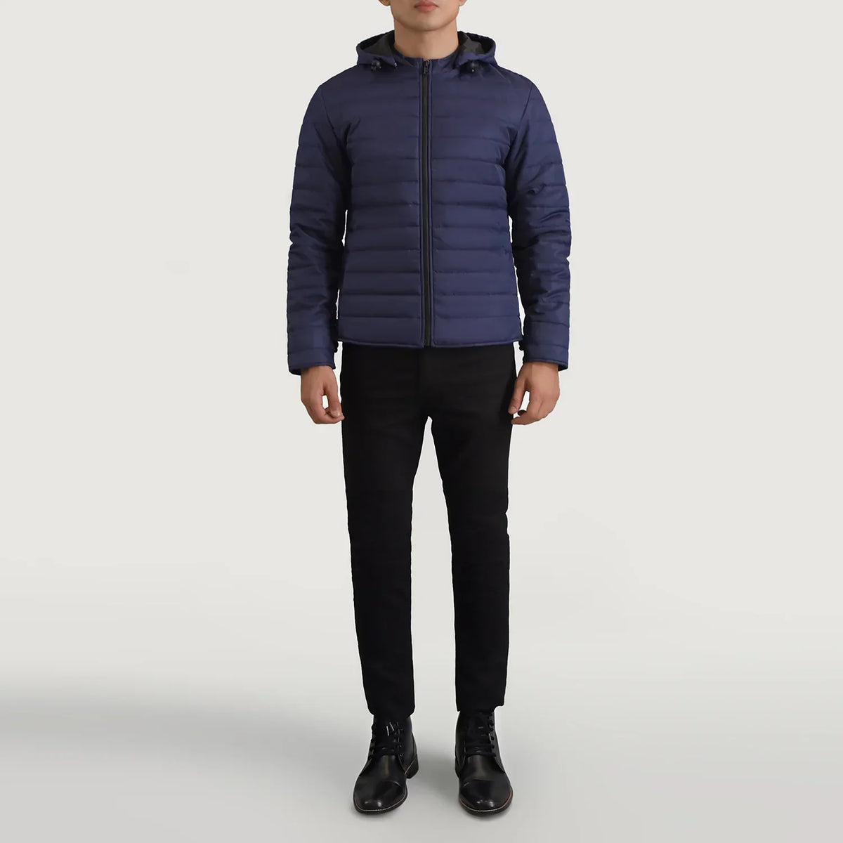 Tyler Blue Hooded Puffer Jacket - men's jacket in blue nylon-polyester fabric, view 3