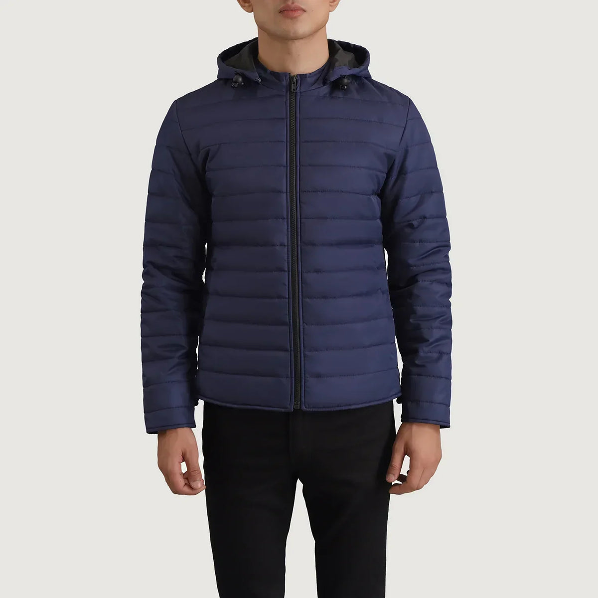 Tyler Blue Hooded Puffer Jacket - men's jacket in blue nylon-polyester fabric, view 4