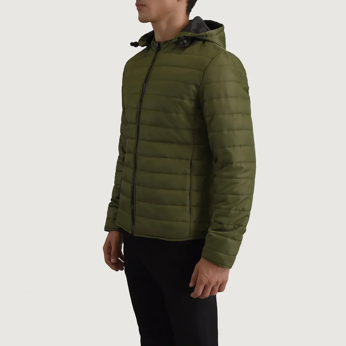 Tyler Green Hooded Puffer Jacket - men's jacket in green nylon-polyester fabric, view 2