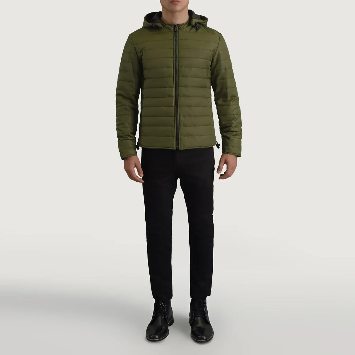 Tyler Green Hooded Puffer Jacket - men's jacket in green nylon-polyester fabric, view 3