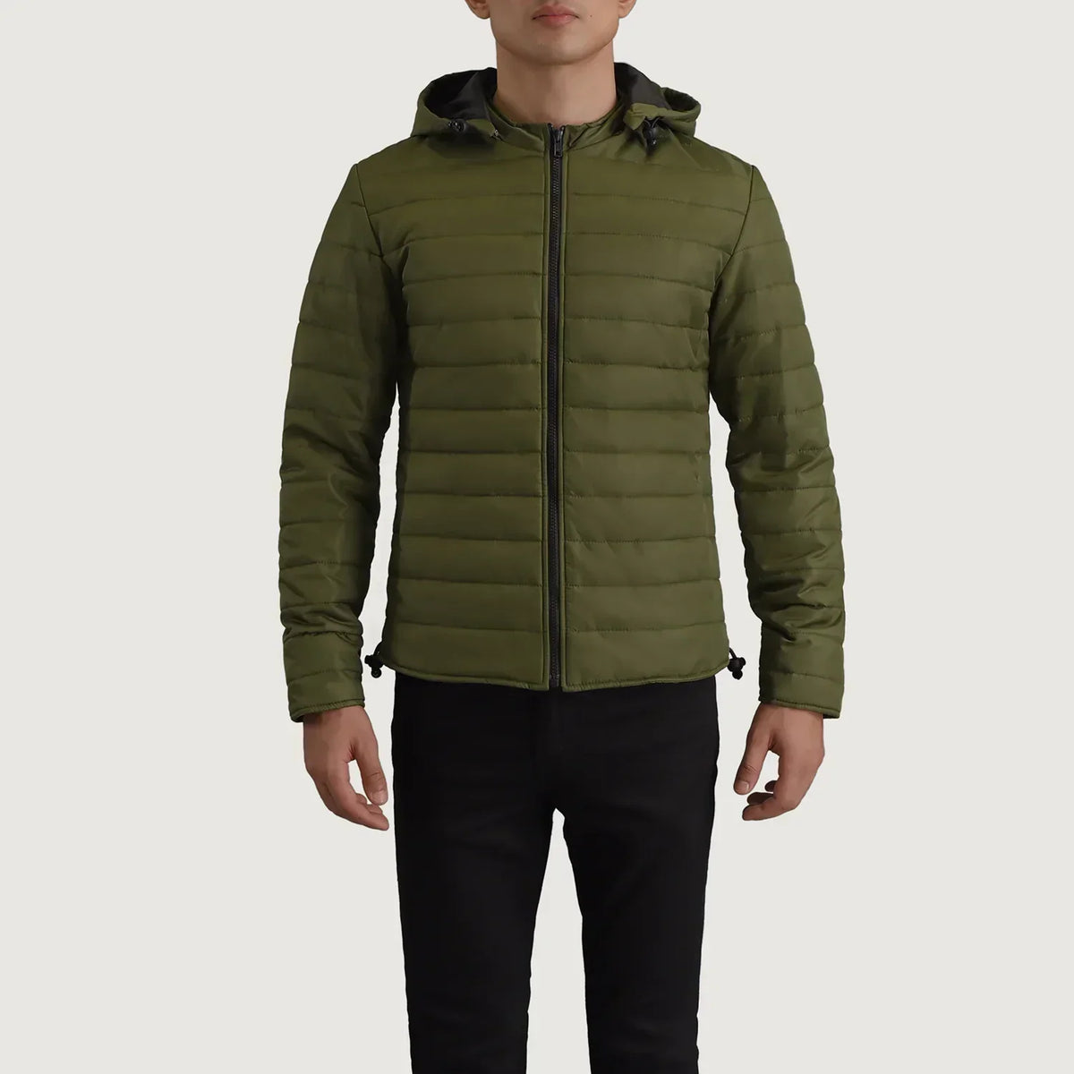 Tyler Green Hooded Puffer Jacket - men's jacket in green nylon-polyester fabric, view 4