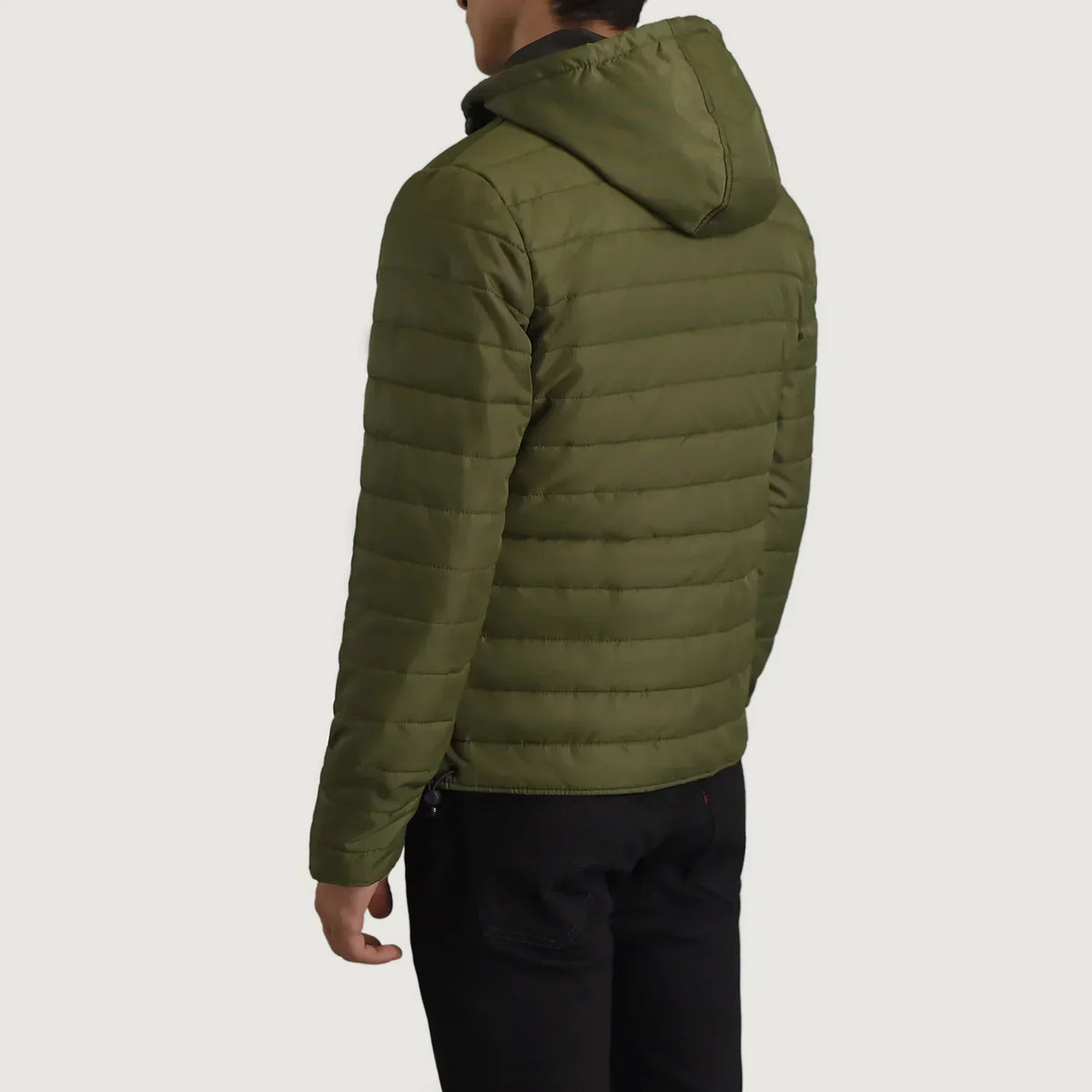 Tyler Green Hooded Puffer Jacket - men's jacket in green nylon-polyester fabric, view 5