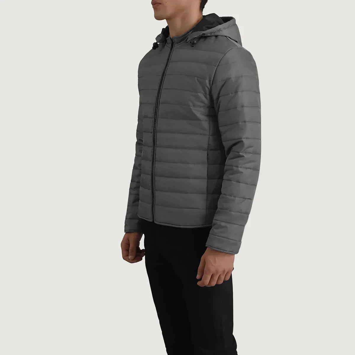 Tyler Grey Hooded Puffer Jacket - men's jacket in grey nylon-polyester fabric, view 2