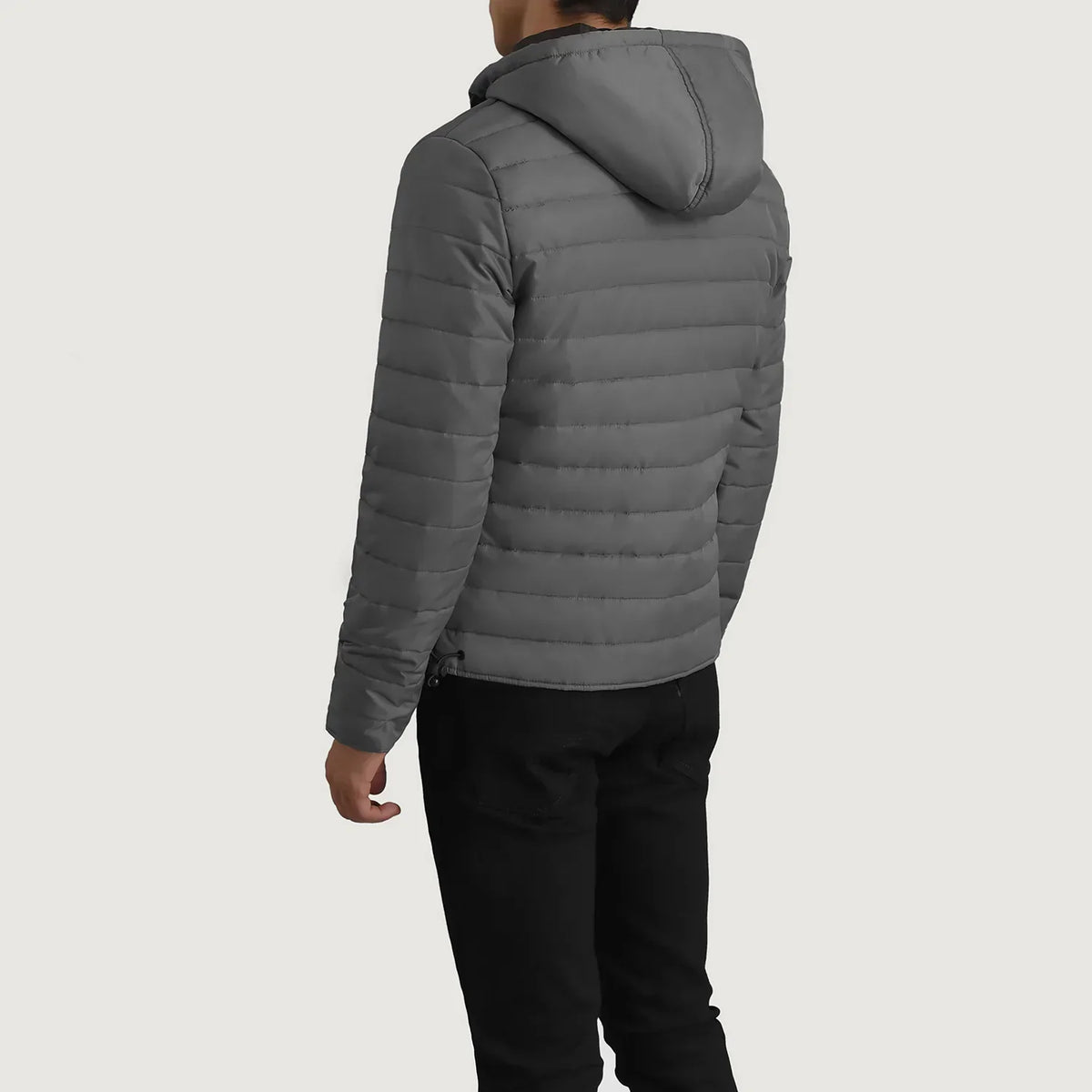 Tyler Grey Hooded Puffer Jacket - men's jacket in grey nylon-polyester fabric, view 5
