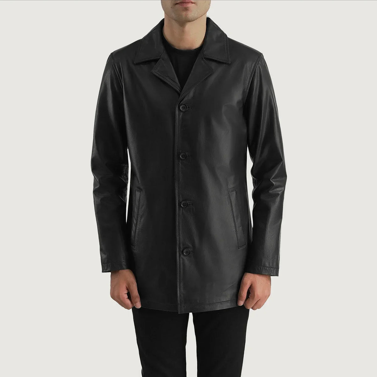 Urban Slate Black Leather Coat - men's coat in black & slate cowhide leather, view 1