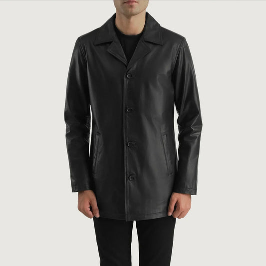 Urban Slate Black Leather Coat - men's coat in black & slate cowhide leather, view 1