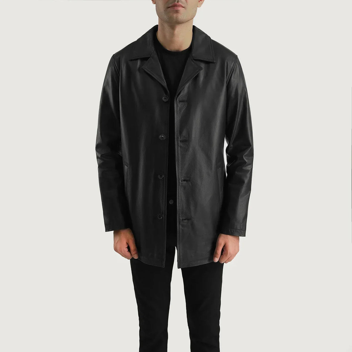 Urban Slate Black Leather Coat - men's coat in black & slate cowhide leather, view 2