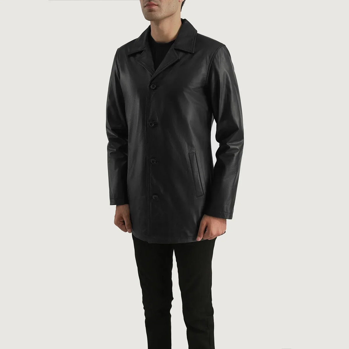 Urban Slate Black Leather Coat - men's coat in black & slate cowhide leather, view 4