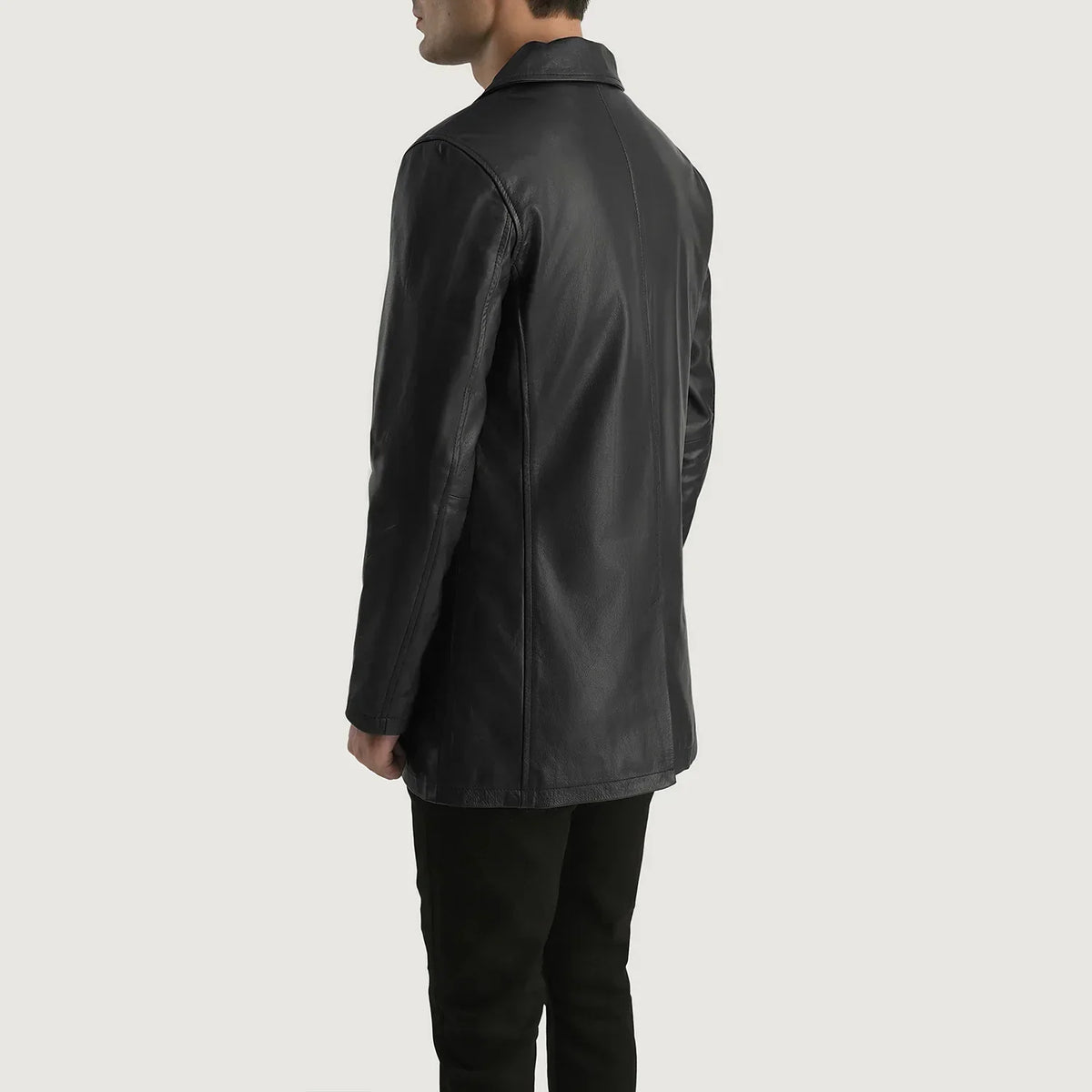 Urban Slate Black Leather Coat - men's coat in black & slate cowhide leather, view 5