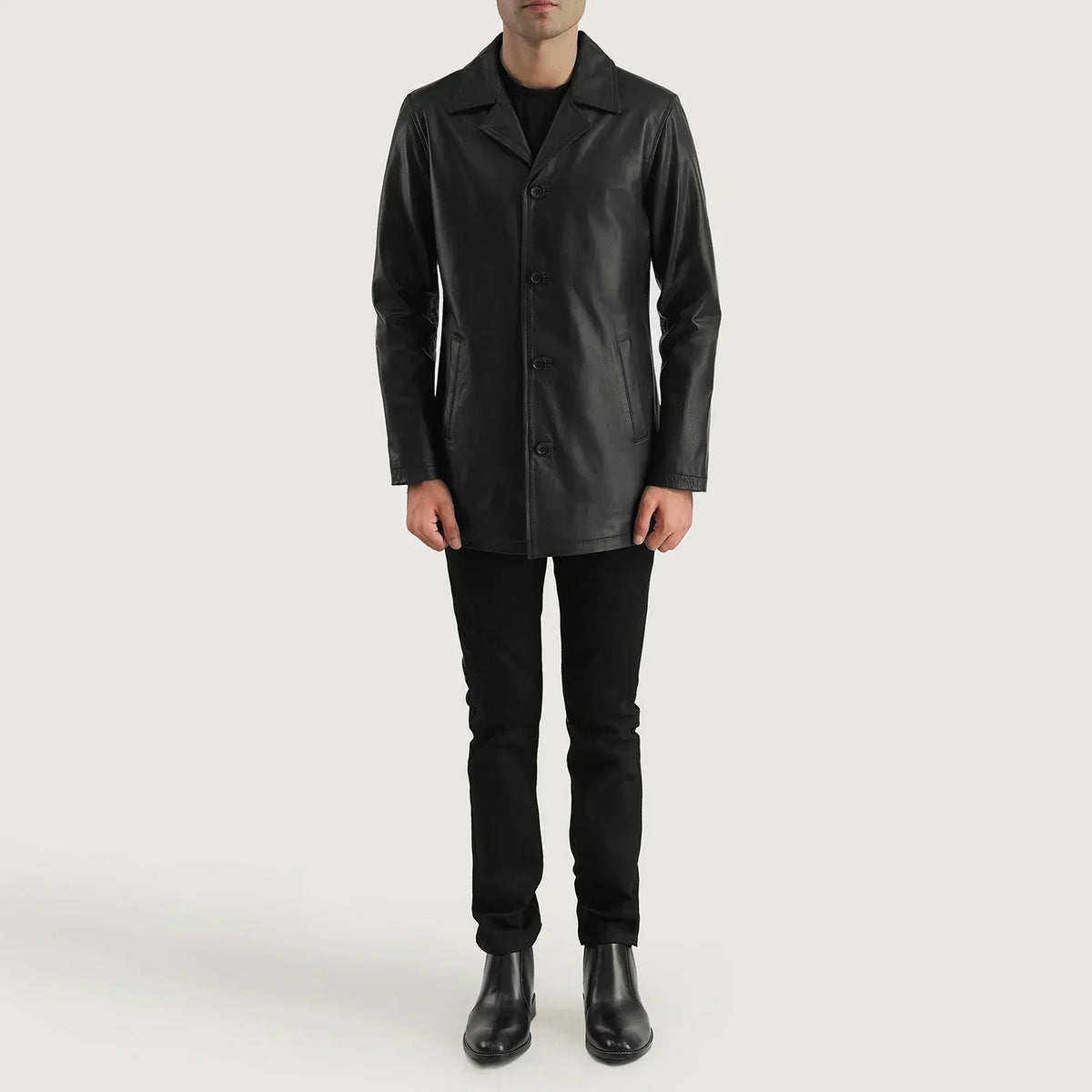 Urban Slate Black Leather Coat - men's coat in black & slate cowhide leather, view 6