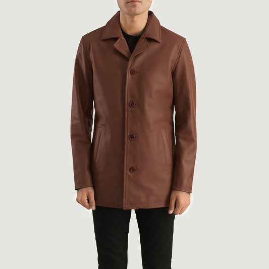 Urban Slate Brown Leather Coat - men's coat in brown & slate cowhide leather, view 1