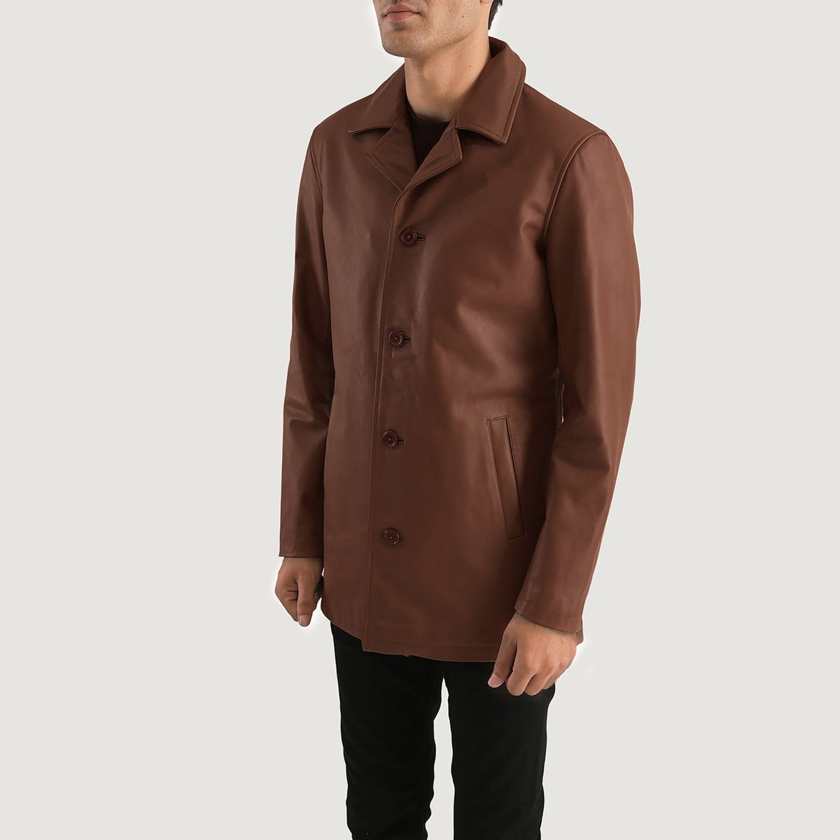 Urban Slate Brown Leather Coat - men's coat in brown & slate cowhide leather, view 2