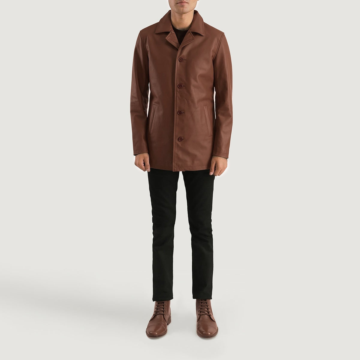 Urban Slate Brown Leather Coat - men's coat in brown & slate cowhide leather, view 3