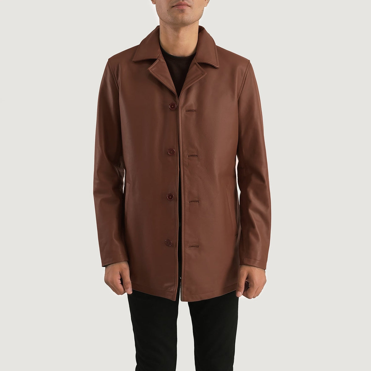 Urban Slate Brown Leather Coat - men's coat in brown & slate cowhide leather, view 4