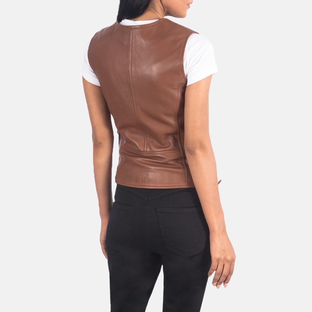 Brex Vanda Brown Leather Biker Vest - women's vest in brown sheepskin leather, view 5