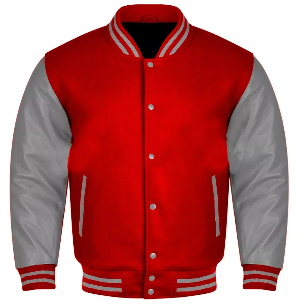 Brex Varsity Baseball College Lettermen Retro Bomber Red Wool & Grey Leather Jacket - varsity letterman jacket, view 1
