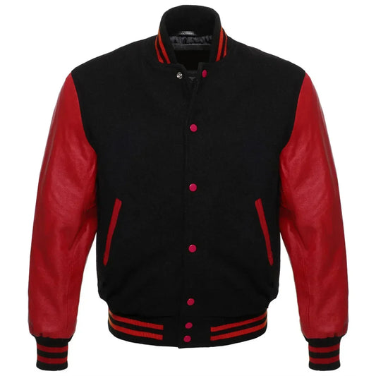 Brex Varsity Letterman Bomber Style Wool & Genuine Leather Sleeves Baseball Jacket - varsity letterman jacket, view 1