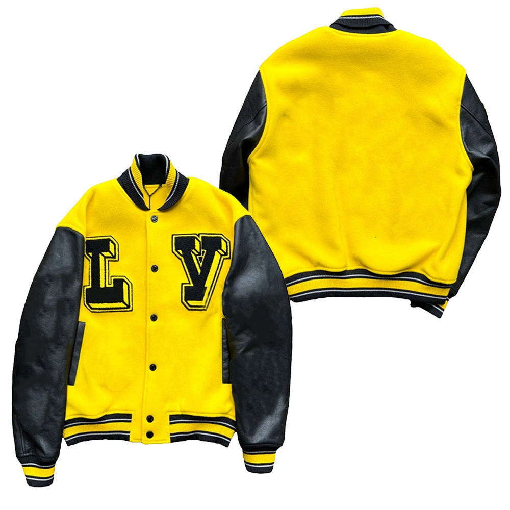 Brex Varsity Letterman College Jacket Yellow Wool Body And Cowhide Leather Sleeves - varsity letterman jacket, view 1