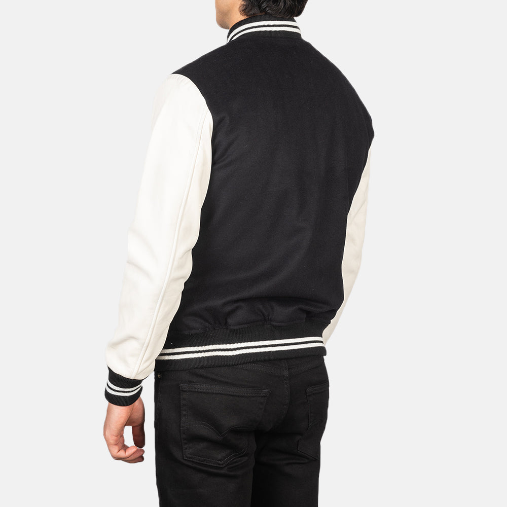 Vaxton Black & White Hybrid Varsity Jacket - men's jacket in black & white sheepskin leather, view 5