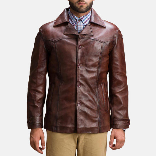 Vincent Alley Brown Leather Jacket - men's jacket in brown sheepskin leather, view 1