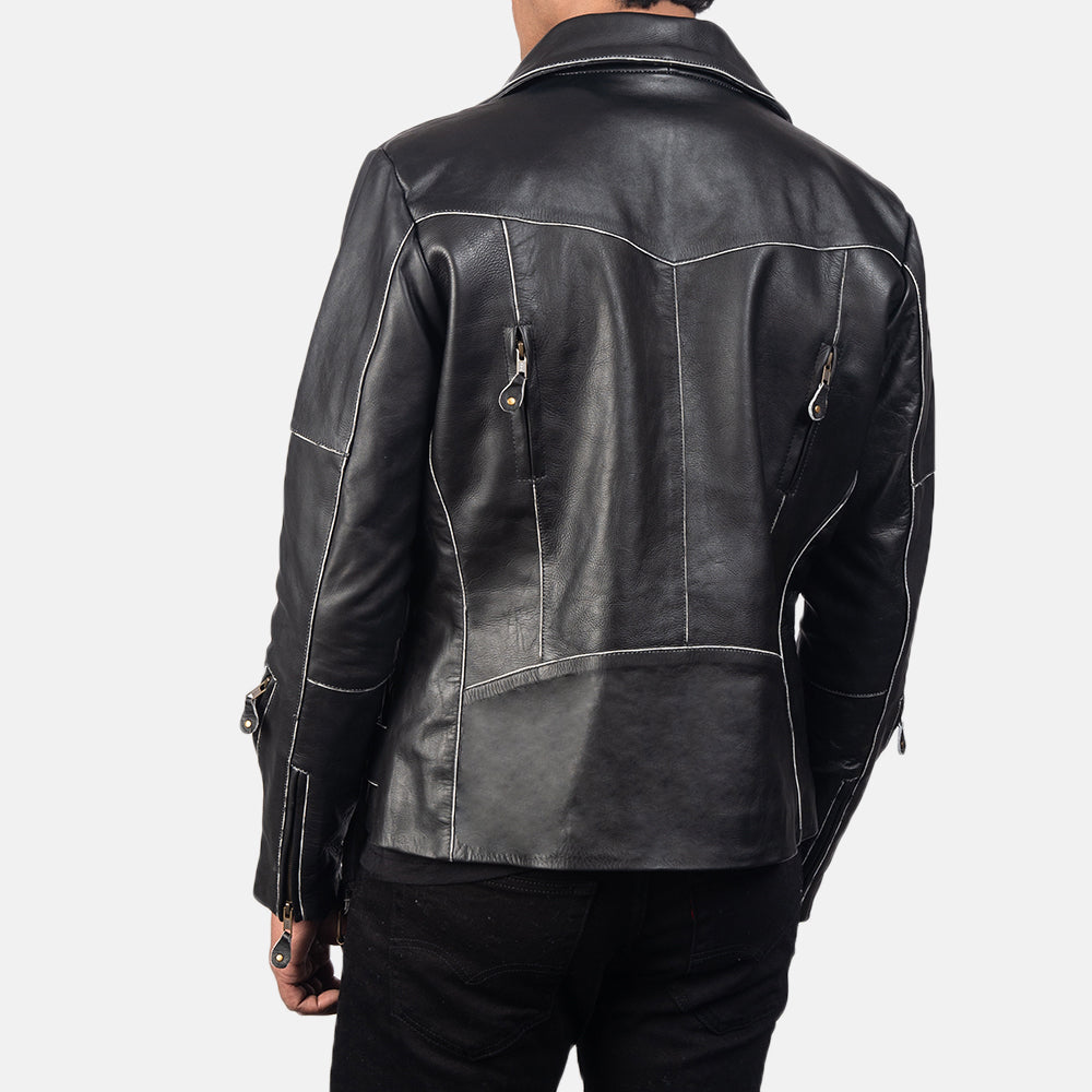 Vincent Black Leather Biker Jacket - men's jacket in black cowhide leather, view 6