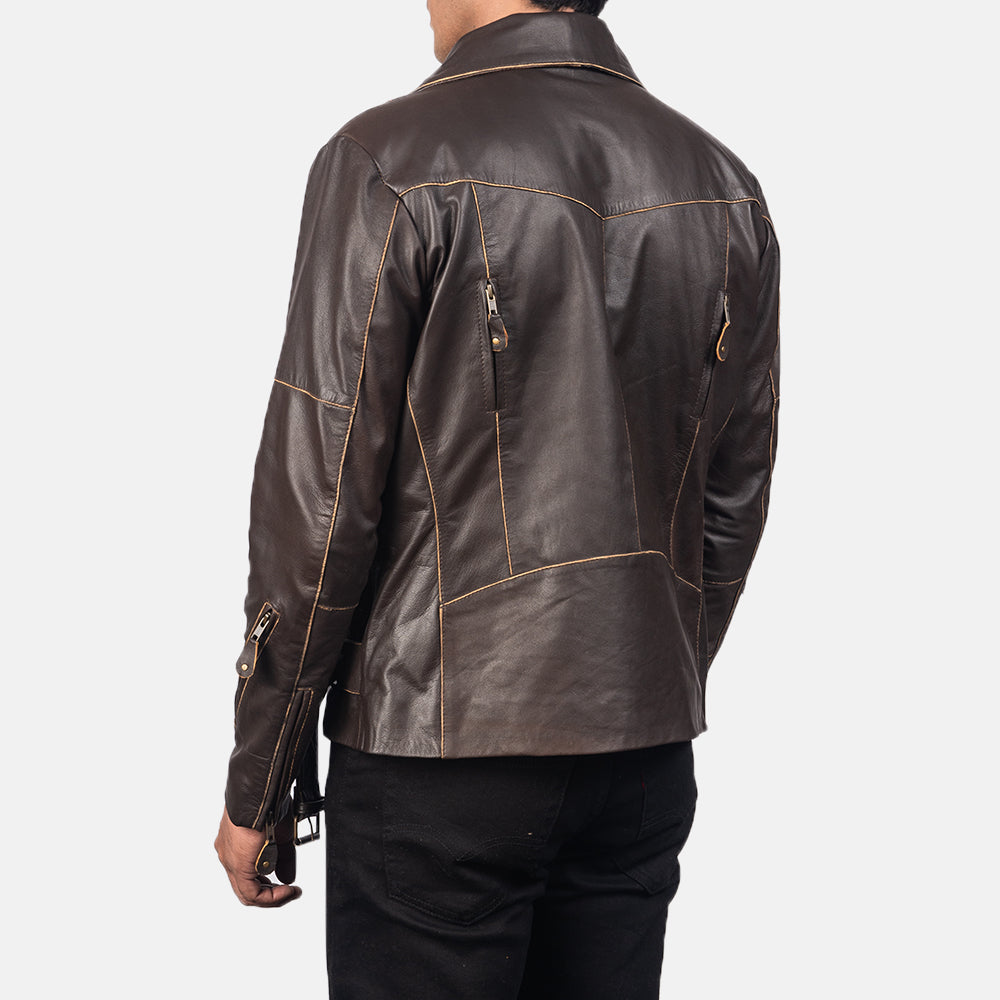 Vincent Brown Leather Biker Jacket - men's jacket in brown goatskin leather, view 5