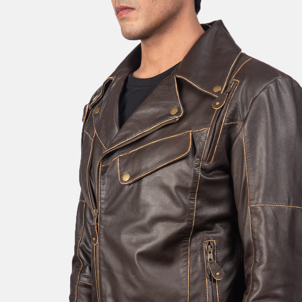 Vincent Brown Leather Biker Jacket - men's jacket in brown goatskin leather, view 6