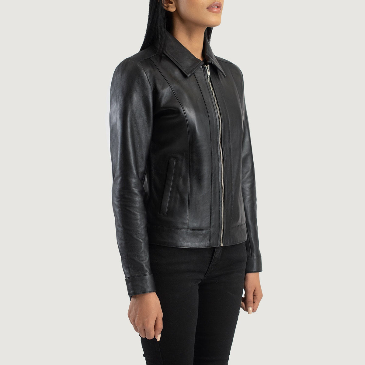 Vixen Black Classic Collar Leather Jacket - women's jacket in black sheepskin leather, view 2