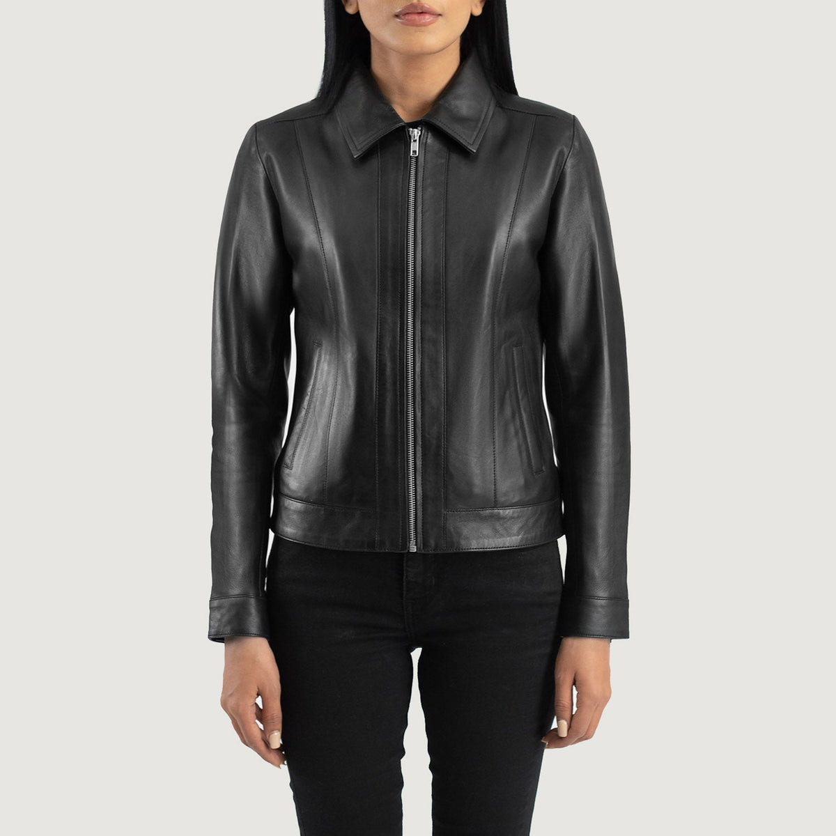Vixen Black Classic Collar Leather Jacket - women's jacket in black sheepskin leather, view 4