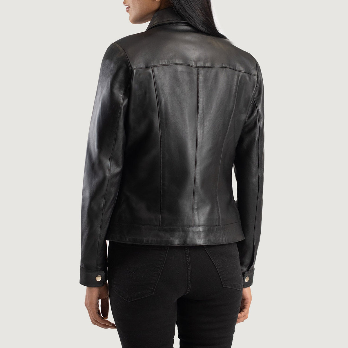 Vixen Black Classic Collar Leather Jacket - women's jacket in black sheepskin leather, view 5