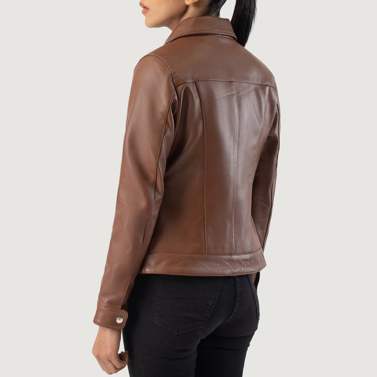 Vixen Brown Classic Collar Leather Jacket - women's jacket in brown sheepskin leather, view 5