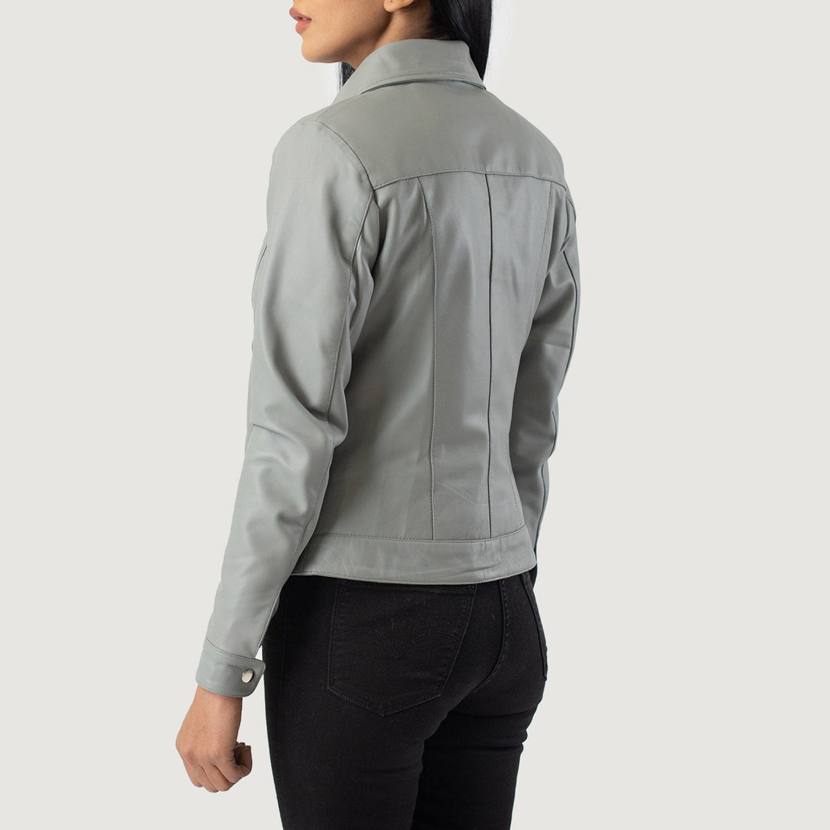 Vixen Grey Classic Collar Leather Jacket - women's jacket in grey sheepskin leather, view 5