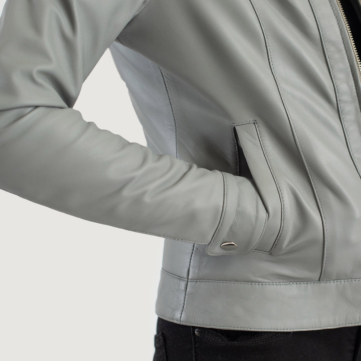 Vixen Grey Classic Collar Leather Jacket - women's jacket in grey sheepskin leather, view 6