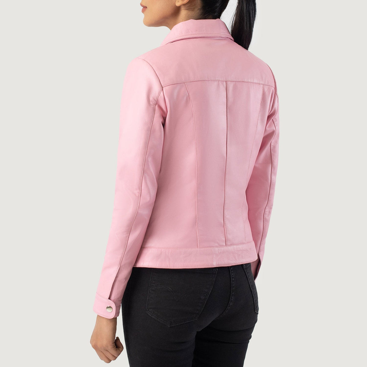 Vixen Pink Classic Collar Leather Jacket - women's jacket in pink sheepskin leather, view 5