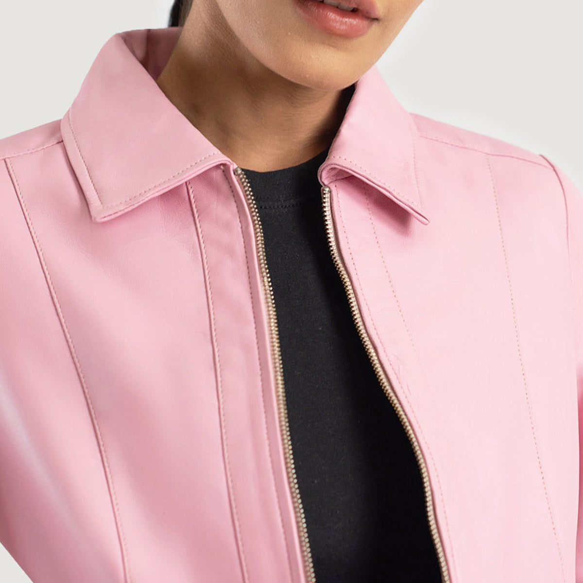 Vixen Pink Classic Collar Leather Jacket - women's jacket in pink sheepskin leather, view 6
