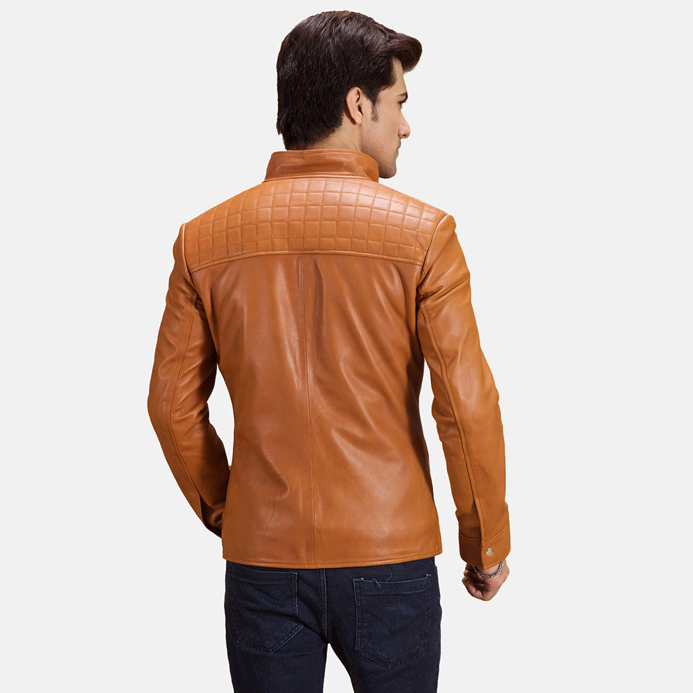 Voltex Tan Leather Biker Jacket - men's jacket in tan sheepskin leather, view 4