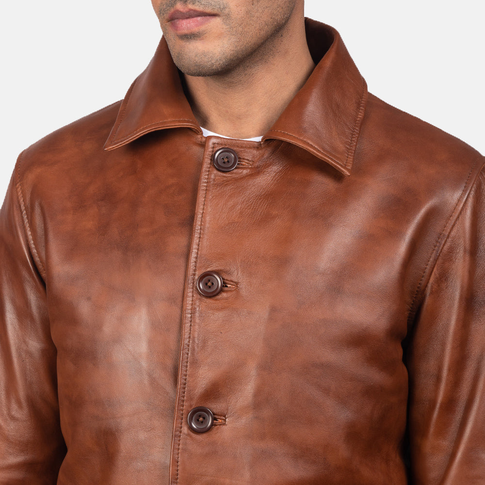 Waffle Brown Leather Jacket - men's jacket in brown sheepskin leather, view 3