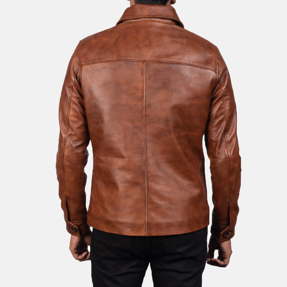 Waffle Brown Leather Jacket - men's jacket in brown sheepskin leather, view 5